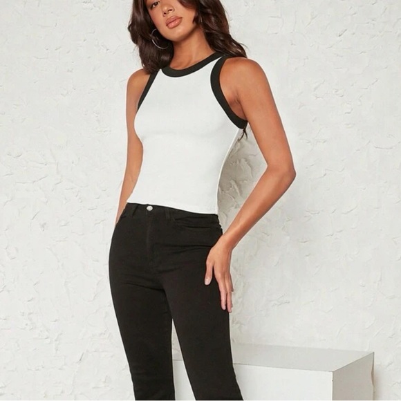 White/black Contrast Stretchy Tank Top - Picture 4 of 6